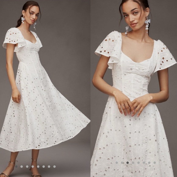 Extro & Vert Ada Flutter sleeve Broderie midi dress - Picture 1 of 16